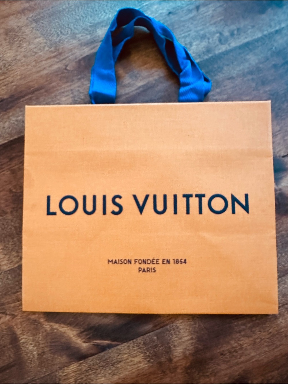Louis Vuitton Orange Shopping Tote with Blue Handles